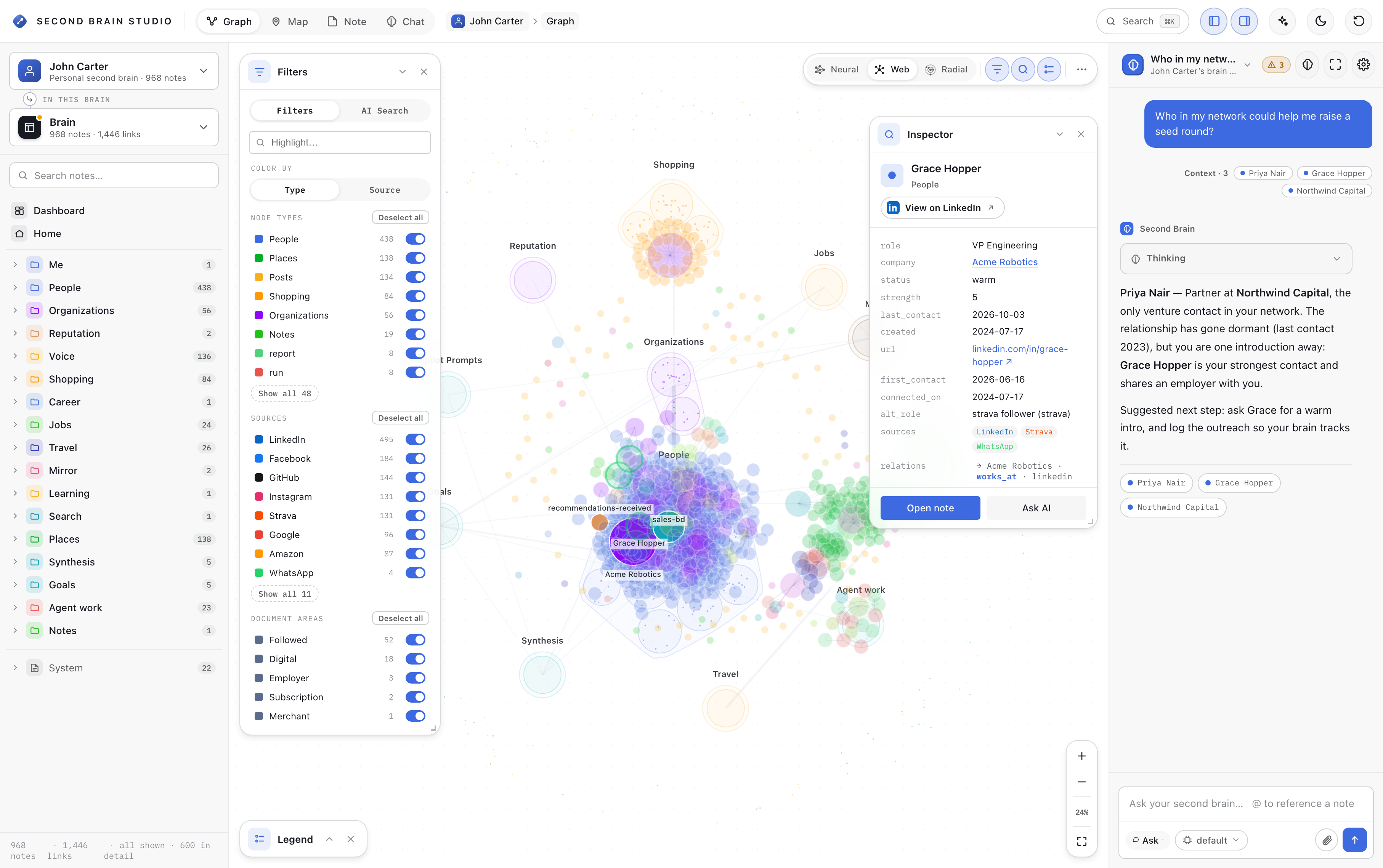 Second Brain Studio desktop app — interactive knowledge graph